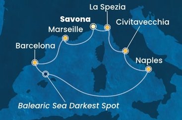 Itálie, Francie, Španělsko ze Savony na lodi Costa Toscana