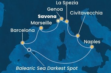 Itálie, Francie, Španělsko ze Savony na lodi Costa Toscana