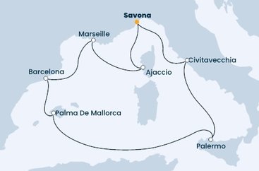 Itálie, Francie, Španělsko ze Savony na lodi Costa Toscana