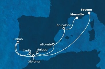 Itálie, Španělsko, Velká Británie, Portugalsko, Francie ze Savony na lodi Costa Fascinosa