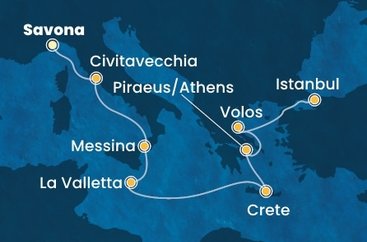 Itálie, Malta, Řecko, Turecko ze Savony na lodi Costa Fortuna
