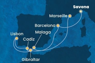 Itálie, Španělsko, Velká Británie, Portugalsko, Francie ze Savony na lodi Costa Pacifica