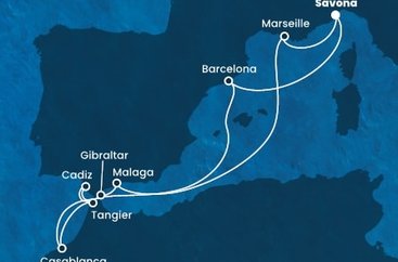 Itálie, Španělsko, Maroko, Velká Británie, Francie ze Savony na lodi Costa Diadema