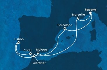 Itálie, Španělsko, Velká Británie, Portugalsko, Francie ze Savony na lodi Costa Diadema