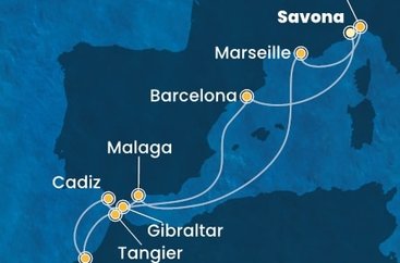Itálie, Španělsko, Maroko, Velká Británie, Francie ze Savony na lodi Costa Diadema