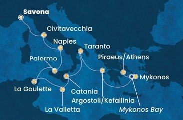 Itálie, Tunisko, Malta, Kefalonie, Řecko ze Savony na lodi Costa Fascinosa