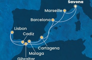 Itálie, Francie, Španělsko, Velká Británie, Portugalsko ze Savony na lodi Costa Favolosa