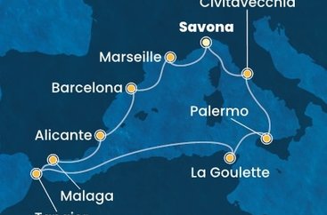 Itálie, Francie, Španělsko, Maroko, Tunisko ze Savony na lodi Costa Toscana
