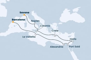 Itálie, Řecko, Izrael, Egypt, Malta, Španělsko ze Savony na lodi Costa Pacifica