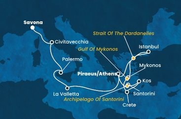 Itálie, Malta, Řecko, , Turecko ze Savony na lodi Costa Fortuna