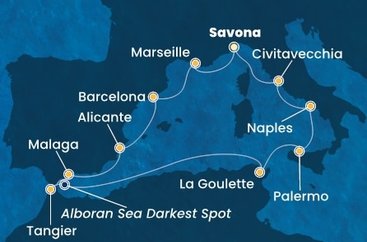 Itálie, Francie, Španělsko, Maroko, , Tunisko, Sicílie ze Savony na lodi Costa Toscana