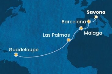 Itálie, Španělsko, Guadeloupe ze Savony na lodi Costa Fascinosa