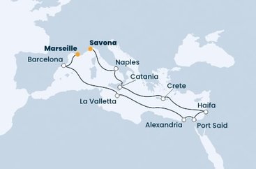 Itálie, Řecko, Izrael, Egypt, Malta, Španělsko, Francie ze Savony na lodi Costa Pacifica