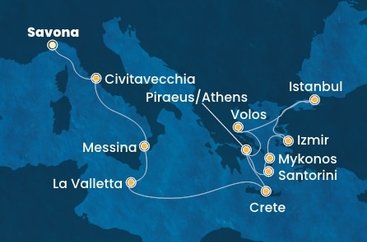 Itálie, Malta, Řecko, Turecko ze Savony na lodi Costa Fortuna