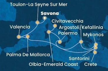 Itálie, Francie, Španělsko, Řecko ze Savony na lodi Costa Pacifica