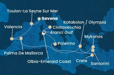 Itálie, Francie, Španělsko, Řecko, Kréta ze Savony na lodi Costa Pacifica