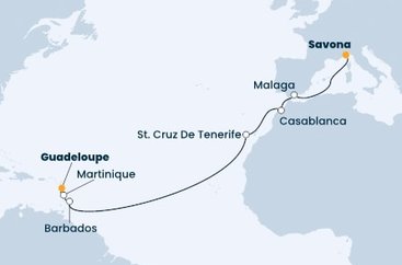 Itálie, Španělsko, Maroko, Barbados, Martinik, Guadeloupe ze Savony na lodi Costa Fascinosa