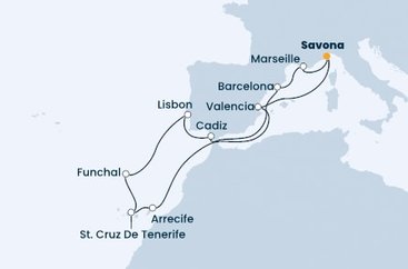 Itálie, Španělsko, Portugalsko, Francie ze Savony na lodi Costa Diadema