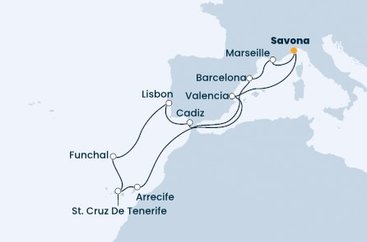 Itálie, Španělsko, Portugalsko, Francie ze Savony na lodi Costa Firenze
