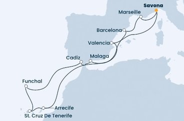 Itálie, Španělsko, Portugalsko, Francie ze Savony na lodi Costa Diadema