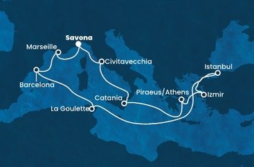 Itálie, Řecko, Turecko, Tunisko, Španělsko, Francie ze Savony na lodi Costa Fortuna