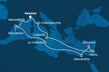 Itálie, Izrael, Kypr, Egypt, Malta, Španělsko, Francie ze Savony na lodi Costa Diadema