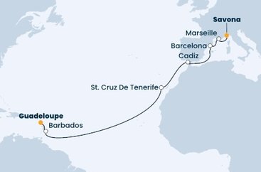 Itálie, Francie, Španělsko, Barbados, Guadeloupe ze Savony na lodi Costa Fascinosa