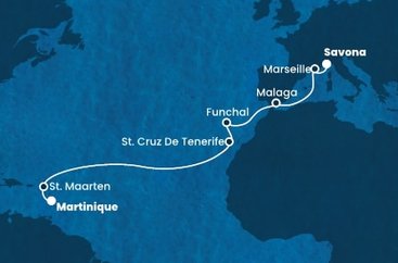 Itálie, Francie, Španělsko, Portugalsko, Svatý Martin, Martinik ze Savony na lodi Costa Fortuna