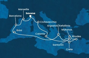Itálie, Řecko, Španělsko, Francie ze Savony na lodi Costa Fascinosa