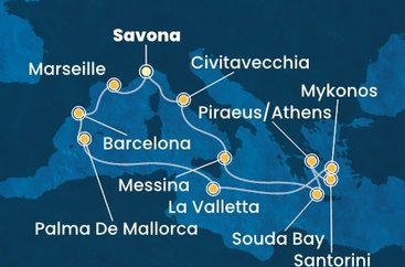 Itálie, Francie, Španělsko, Malta, Řecko ze Savony na lodi Costa Fascinosa