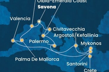 Itálie, Francie, Španělsko, Řecko ze Savony na lodi Costa Pacifica