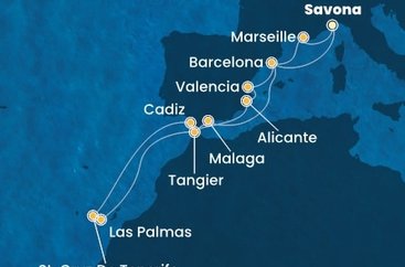 Itálie, Francie, Španělsko, Maroko ze Savony na lodi Costa Toscana