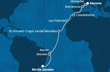 Itálie, Francie, Španělsko, Maroko, Kapverdy, Brazílie ze Savony na lodi Costa Deliziosa
