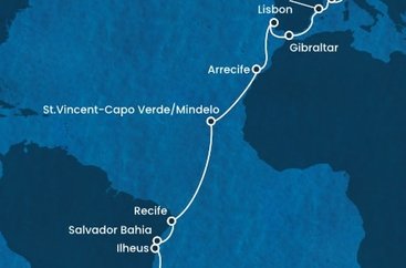 Itálie, Francie, Španělsko, Velká Británie, Portugalsko, Kapverdy, Brazílie ze Savony na lodi Costa Favolosa