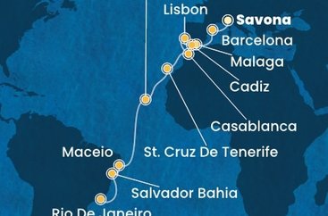 Itálie, Španělsko, Portugalsko, Maroko, Kapverdy, Brazílie ze Savony na lodi Costa Diadema