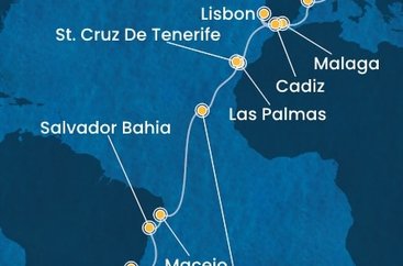 Itálie, Španělsko, Portugalsko, Kapverdy, Brazílie ze Savony na lodi Costa Diadema