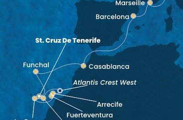 Španělsko, , Portugalsko, Maroko, Francie, Itálie z Tenerife na lodi Costa Fortuna