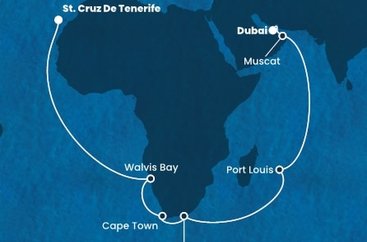 Španělsko, Namibie, Jihoafrická republika, Mauricius, Omán, Spojené arabské emiráty z Tenerife na lodi Costa Smeralda