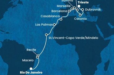 Itálie, Chorvatsko, Francie, Španělsko, Maroko, Kapverdy, Brazílie na lodi Costa Deliziosa