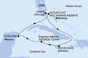 USA, Jamajka, Kajmanské ostrovy, Mexiko, Bahamy z Miami na lodi MSC Divina