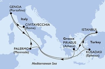 Itálie, Turecko, Řecko z Civitavecchia na lodi MSC Poesia