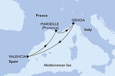 Francie, Itálie, Španělsko z Marseille na lodi MSC Seaside