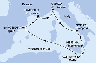 Itálie, Malta, Španělsko, Francie z Janova na lodi MSC World Europa