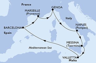 Itálie, Malta, Španělsko, Francie z Neapole na lodi MSC World Europa