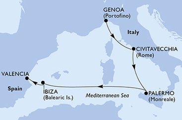 Itálie, Španělsko z Janova na lodi MSC Seaside