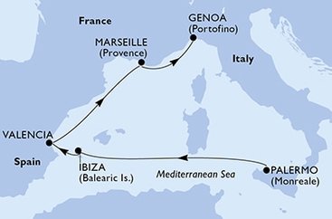 Itálie, Španělsko, Francie z Palerma na lodi MSC Seaside