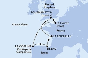 Velká Británie, Francie, Španělsko ze Southamptonu na lodi MSC Virtuosa