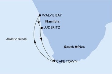 Jihoafrická republika, Namibie z Kapského Města na lodi MSC Sinfonia