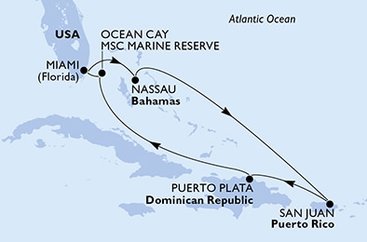 USA, Bahamy, Dominikánská republika z Miami na lodi MSC Seascape