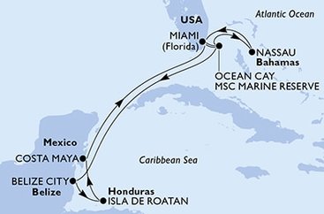 USA, Bahamy, Belize, Honduras, Mexiko z Miami na lodi MSC Divina